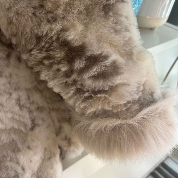 VTG! Nuage Collection Cream Faux Fur Hooded Coat Tiger Print L/G 90s Cozy Glam - Picture 14 of 15